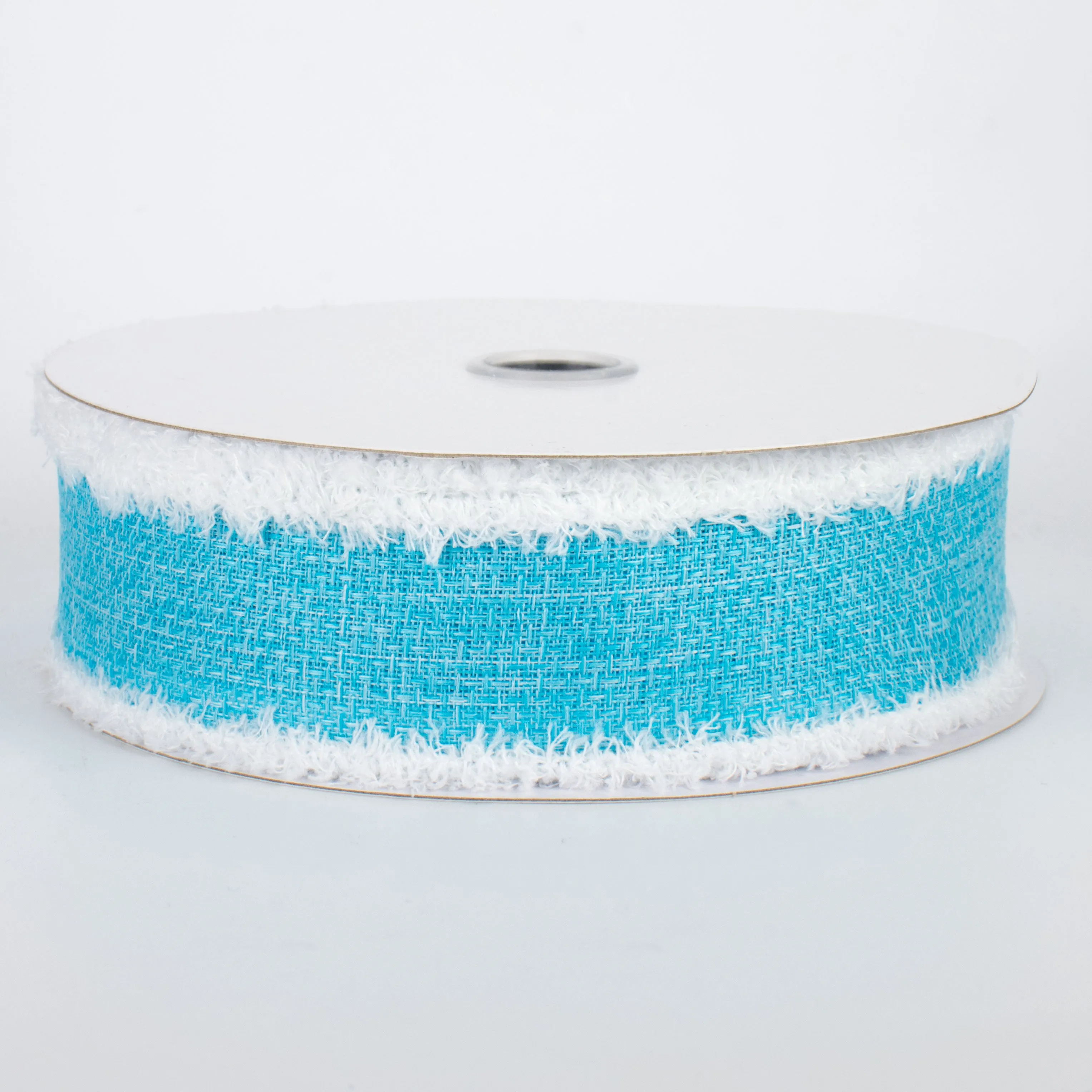 1.5" Chenille Edge Ribbon: Light Blue & White (10 Yards)