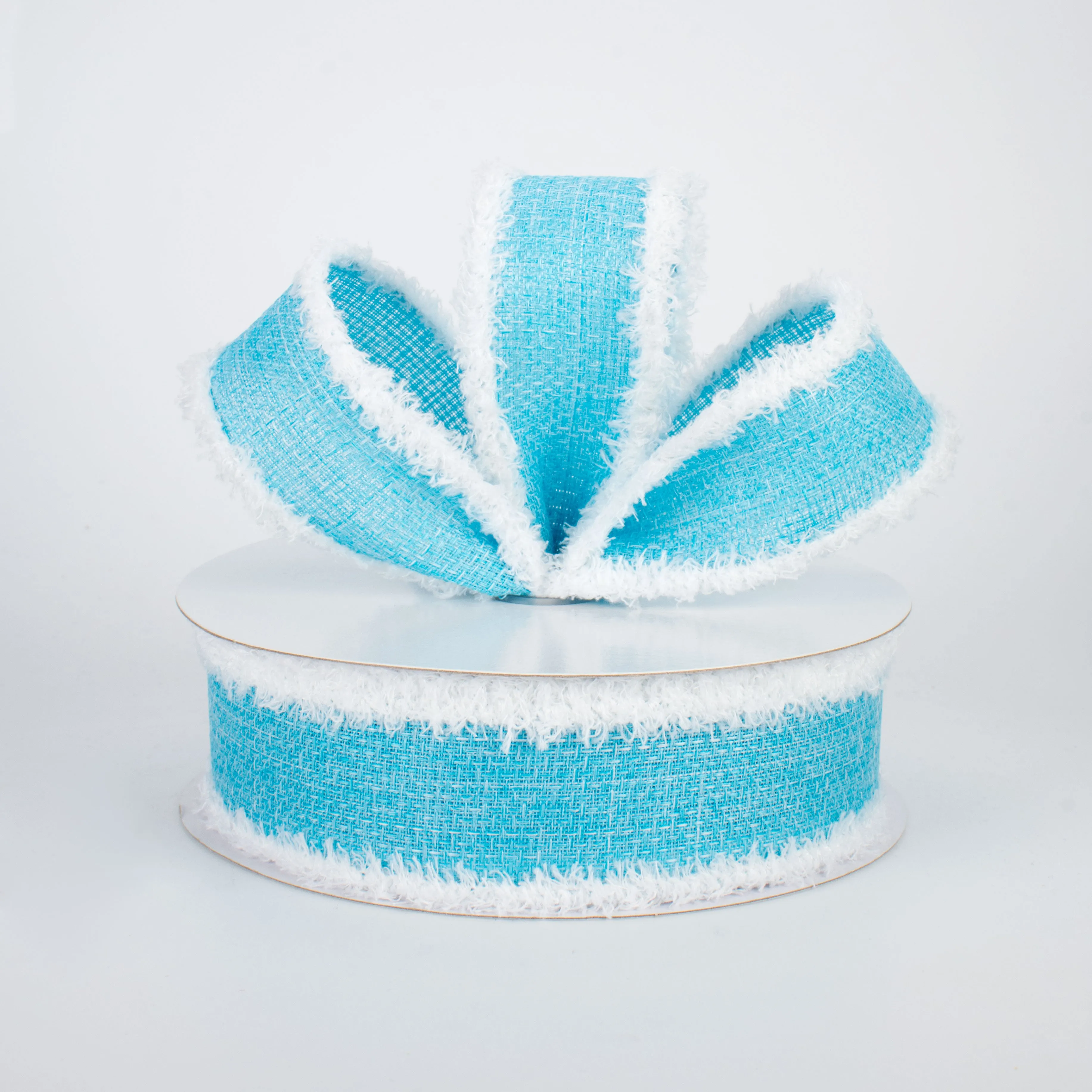1.5" Chenille Edge Ribbon: Light Blue & White (10 Yards)