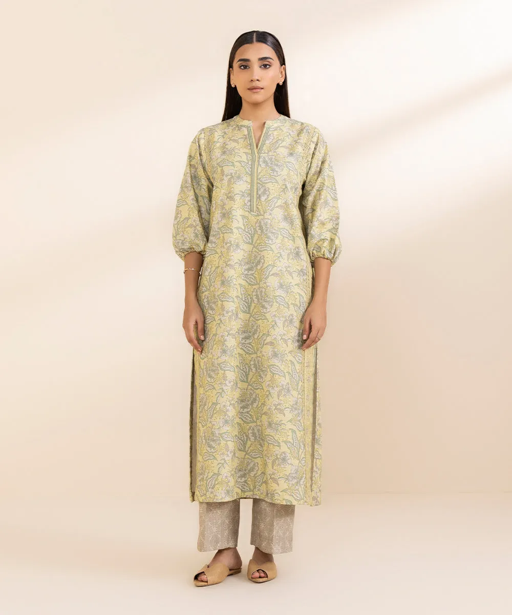 2 Piece - Printed Zari Khaddar Suit
