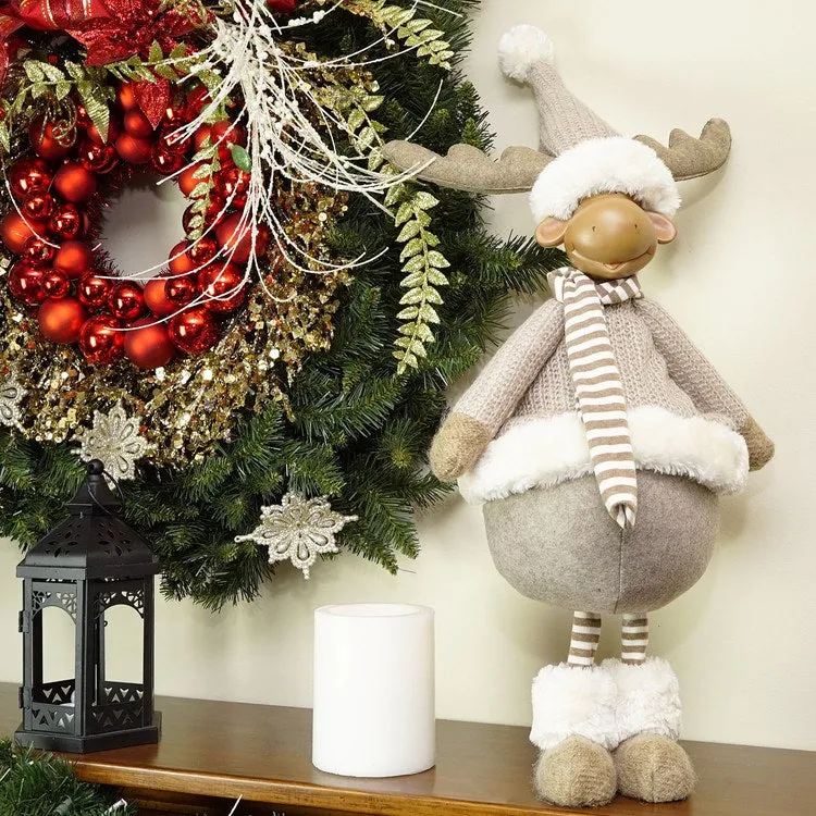 24.75" Gray and Beige Standing Moose Christmas Tabletop Figurine