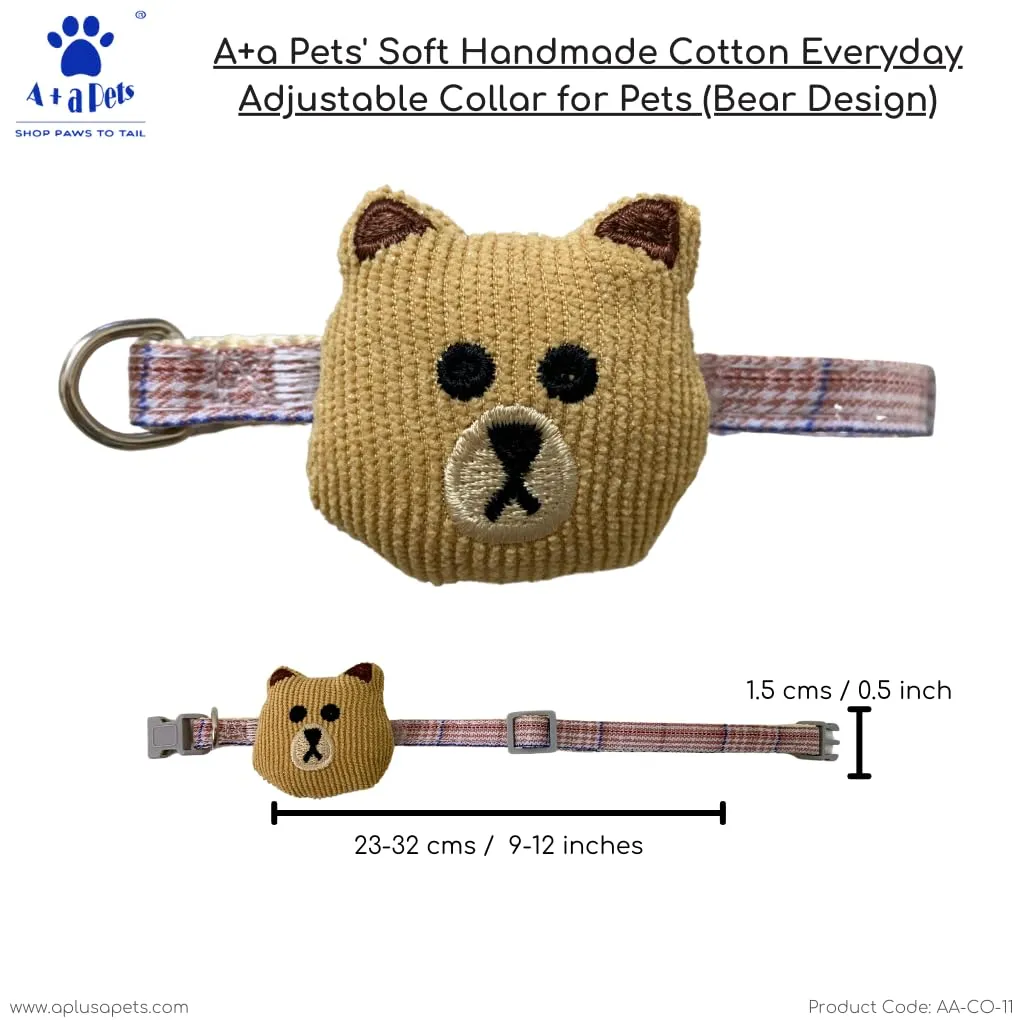 A a Pets' Bear Design Soft Handmade Adjustable Cat Collar - Grey