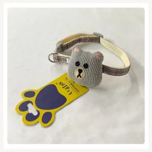 A a Pets' Bear Design Soft Handmade Adjustable Cat Collar - Grey