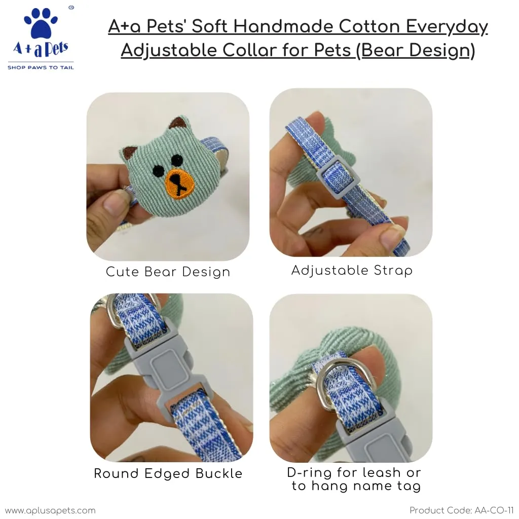 A a Pets' Bear Design Soft Handmade Adjustable Cat Collar - Grey