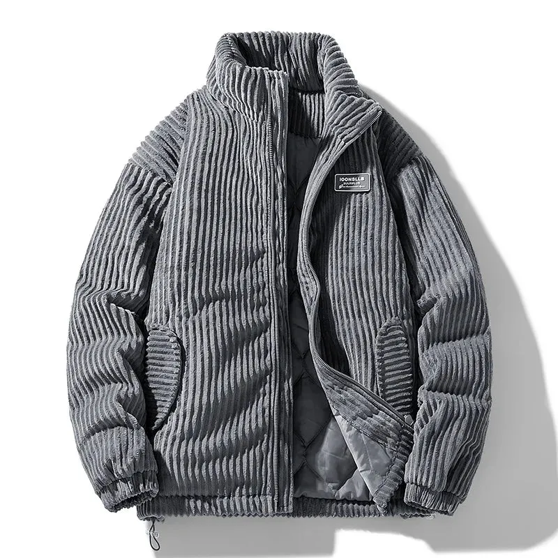 Aidase 2024 Corduroy Jacket Cotton-padded Jacket, Men's Thickened Fashion Winter Coat Windproof Warm Stand-up Collar Top