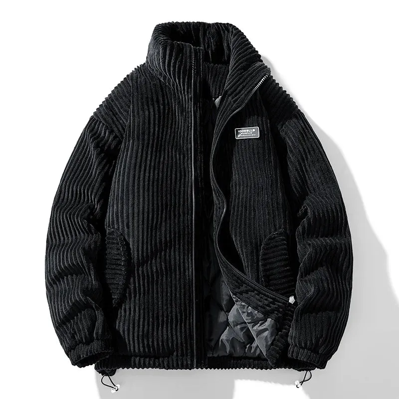 Aidase 2024 Corduroy Jacket Cotton-padded Jacket, Men's Thickened Fashion Winter Coat Windproof Warm Stand-up Collar Top