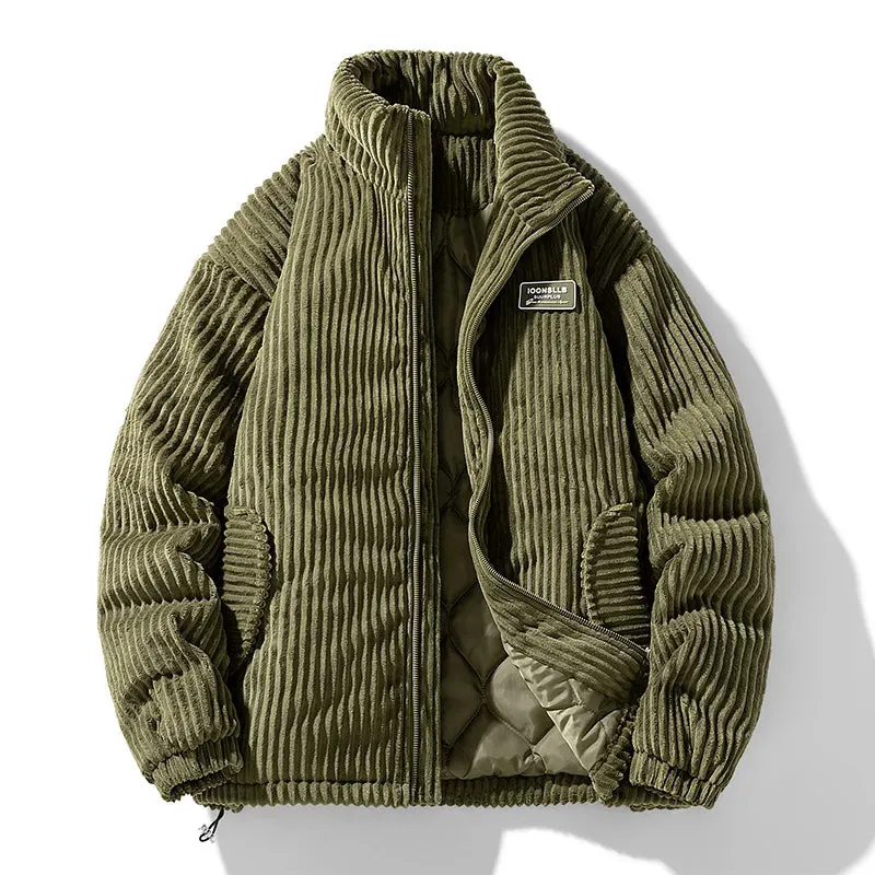 Aidase 2024 Corduroy Jacket Cotton-padded Jacket, Men's Thickened Fashion Winter Coat Windproof Warm Stand-up Collar Top