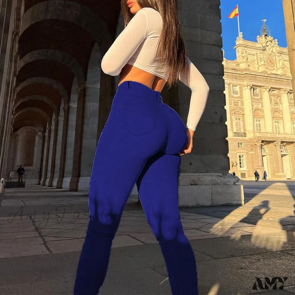 Amy Fashion - Retro Washed Elastic Slim Pencil Trousers