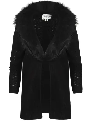 Arkwright Detachable Fur Collar Cardigan in Black - Tokyo Laundry