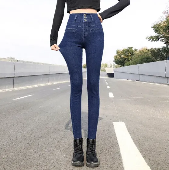 Autumn Three-button High-waisted Belly Jeans
