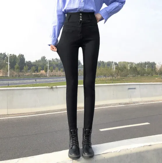 Autumn Three-button High-waisted Belly Jeans