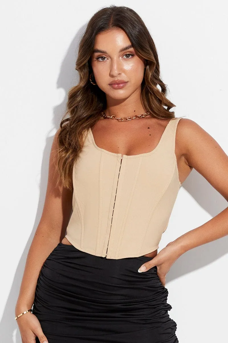 Beige Corset Top Square Neck