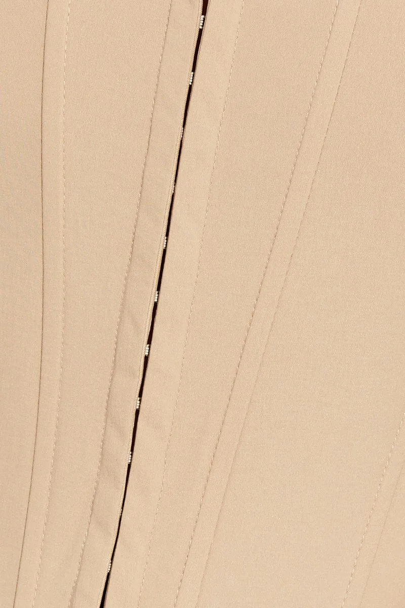 Beige Corset Top Square Neck