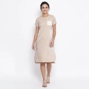 Beige Long Dress With Sequence Pocket