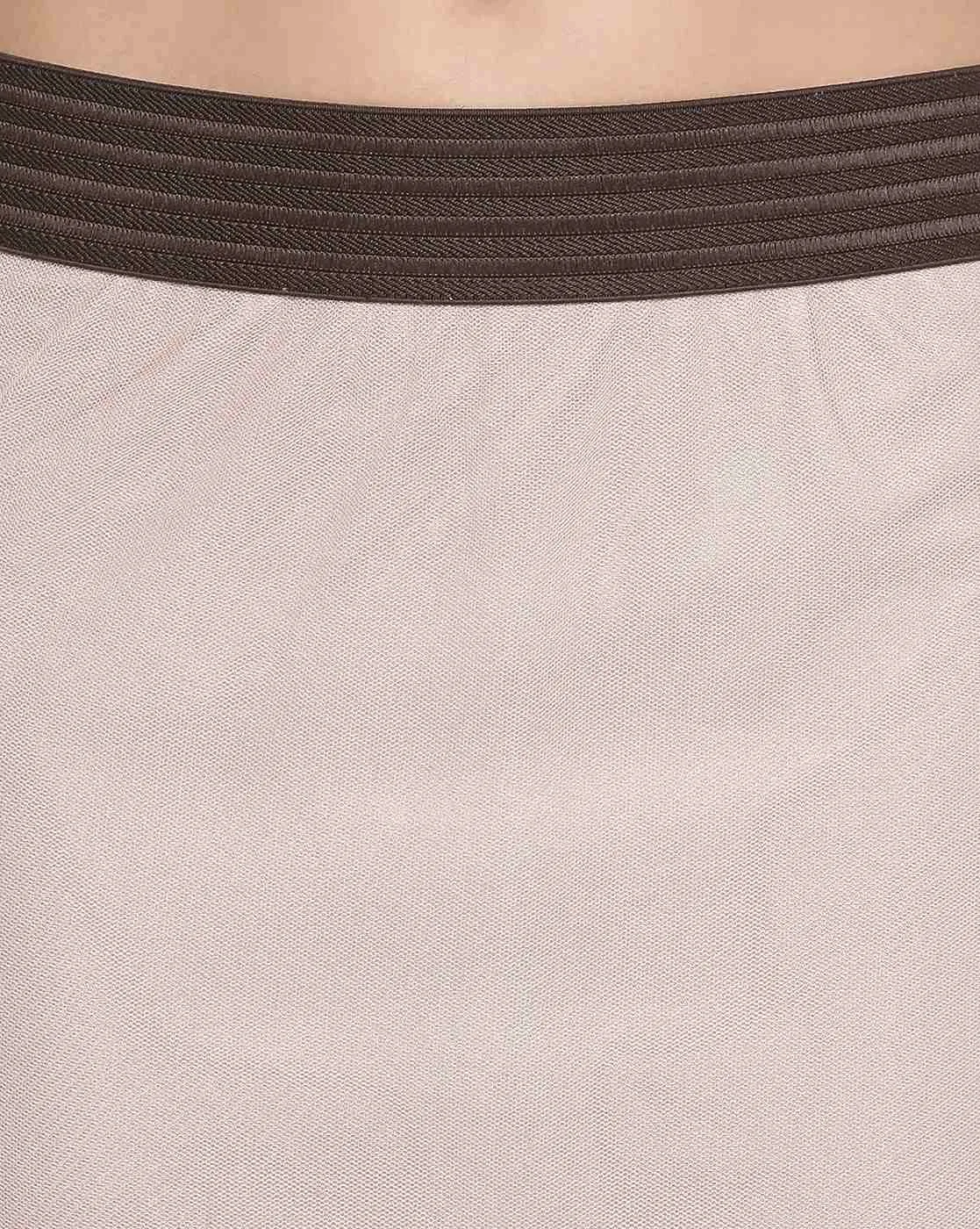 Beige Net Skirt With Brown Elastic And Frills