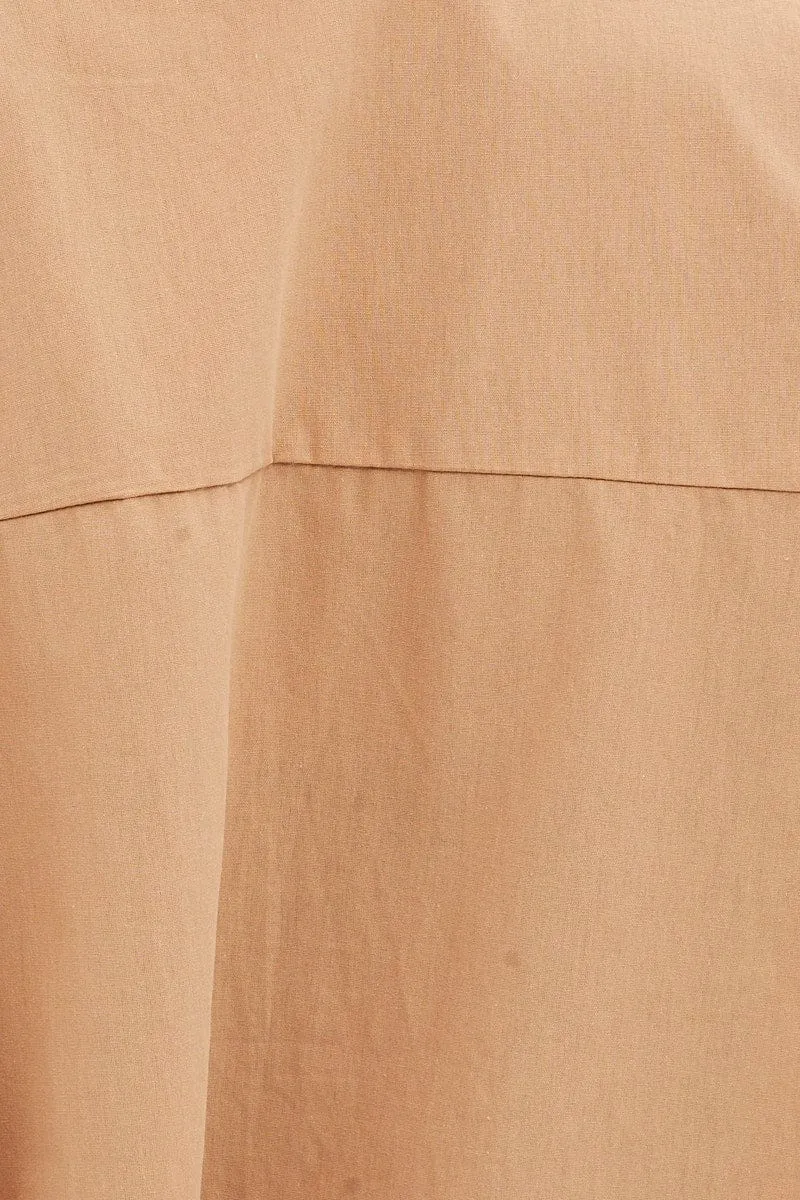 Beige Oversized Shirt Long Sleeve Button Front