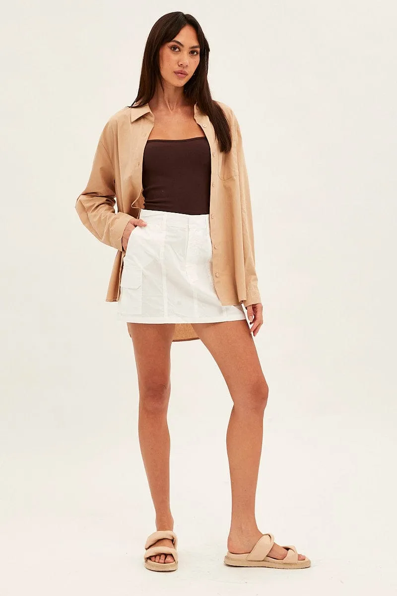 Beige Oversized Shirt Long Sleeve Button Front