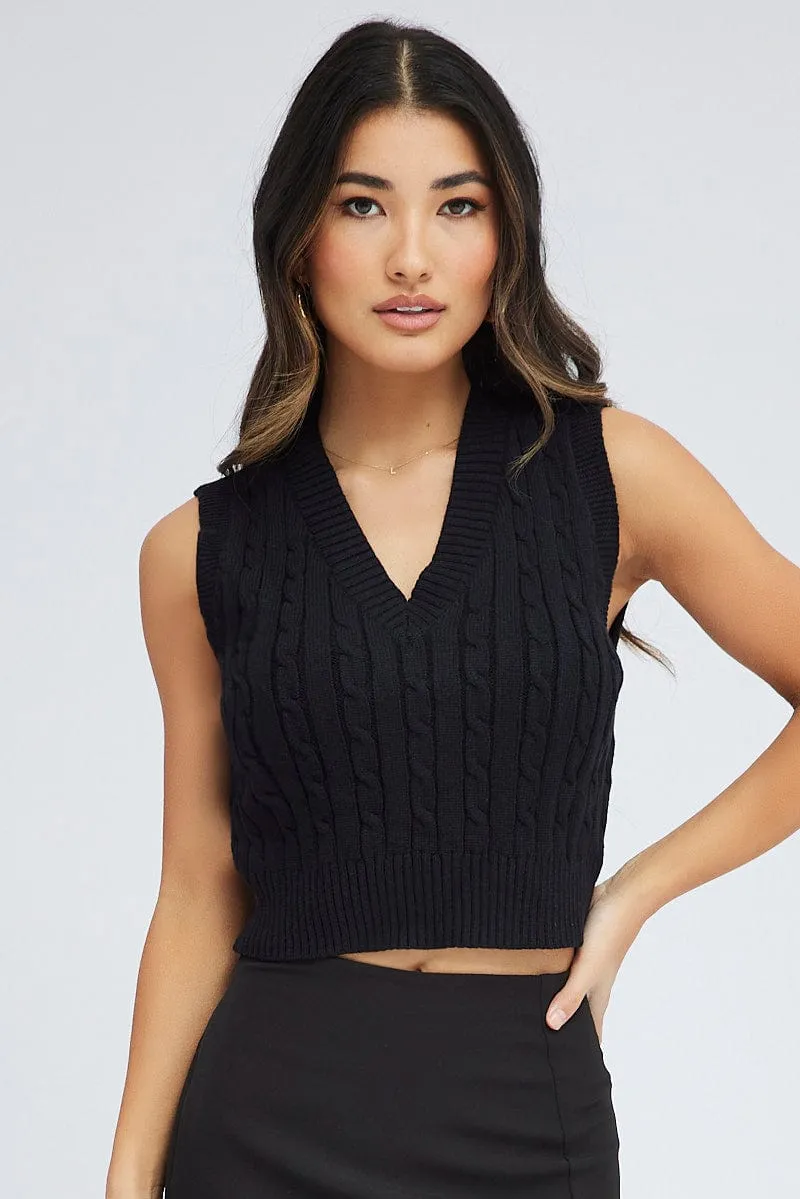 Black Cable Knit Vest