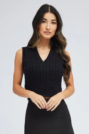 Black Cable Knit Vest