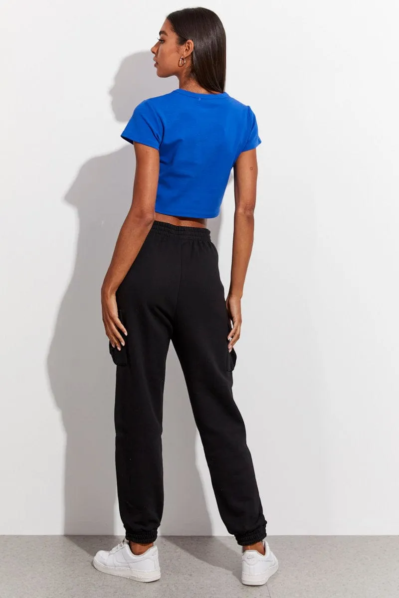 Black Cargo Track Pants High Rise