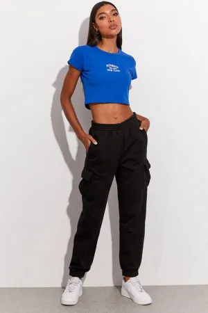 Black Cargo Track Pants High Rise