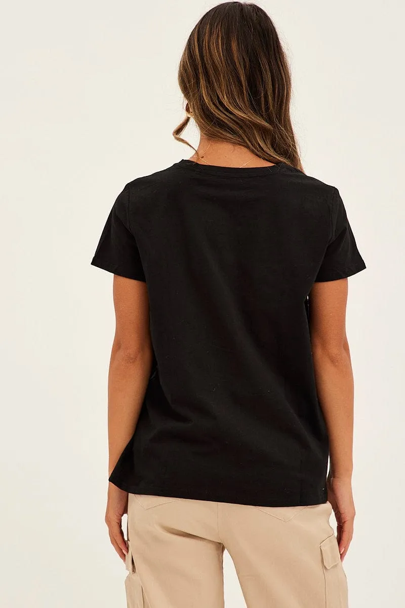 Black Embroidered Slogan Girl Power T-Shirt