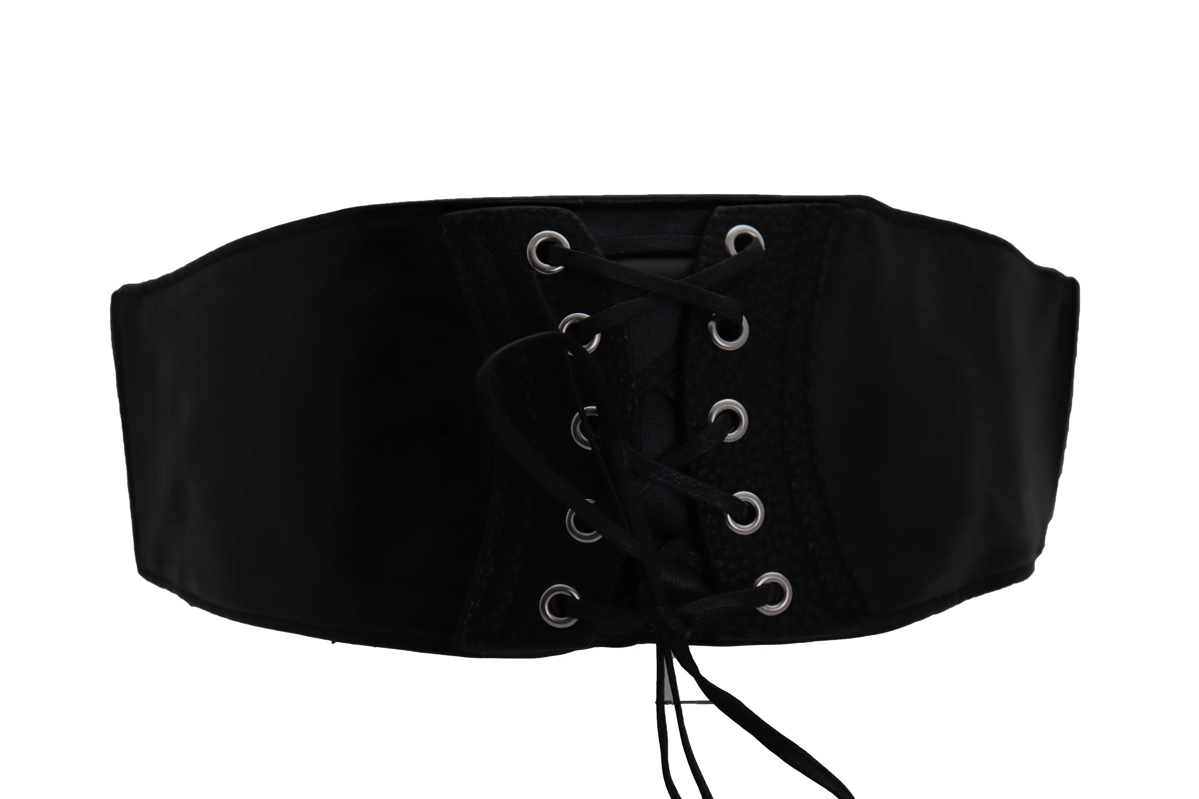Black Faux Leather Elastic Corset Fashion Tie Belt Hip High Waist Size S M