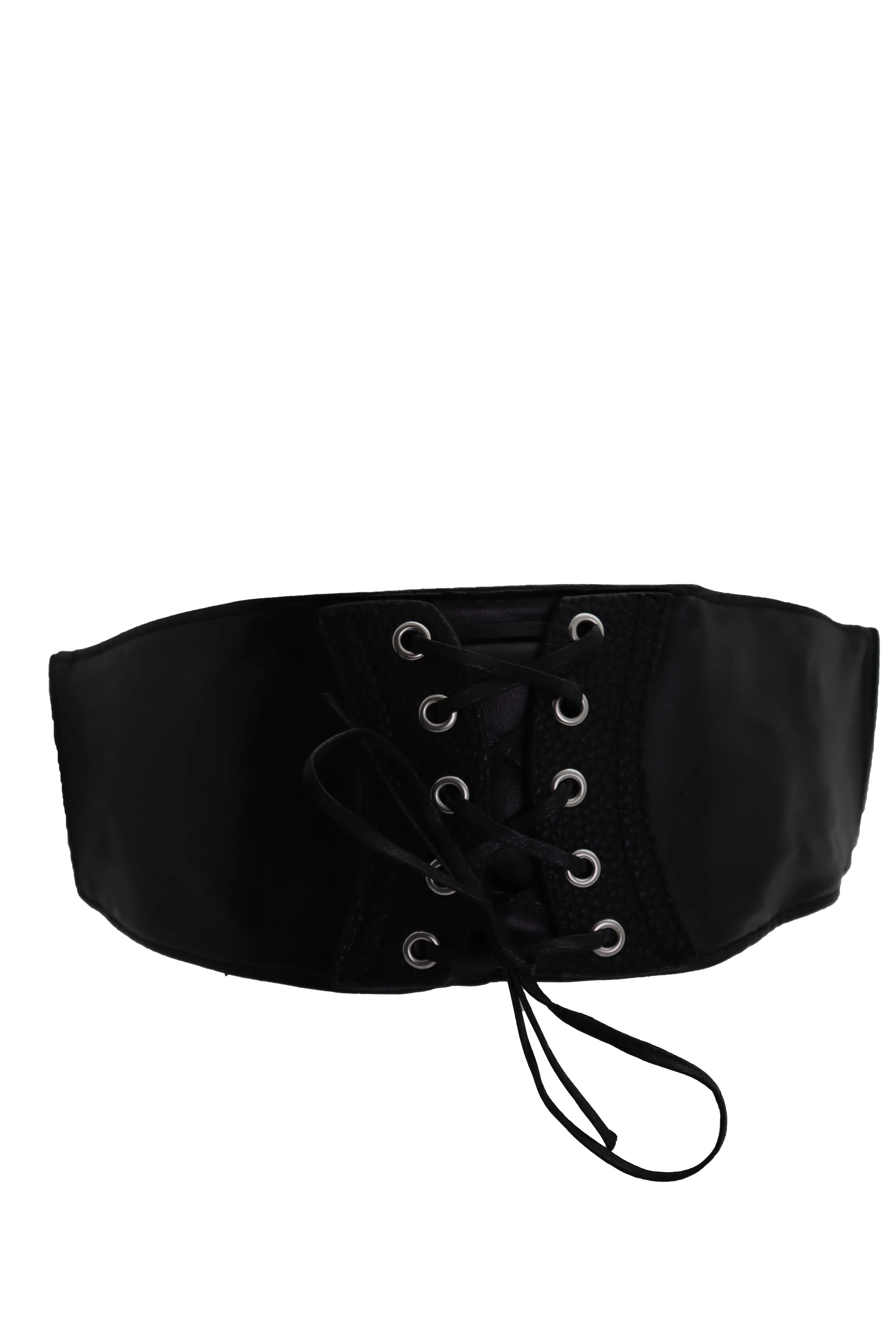 Black Faux Leather Elastic Corset Fashion Tie Belt Hip High Waist Size S M