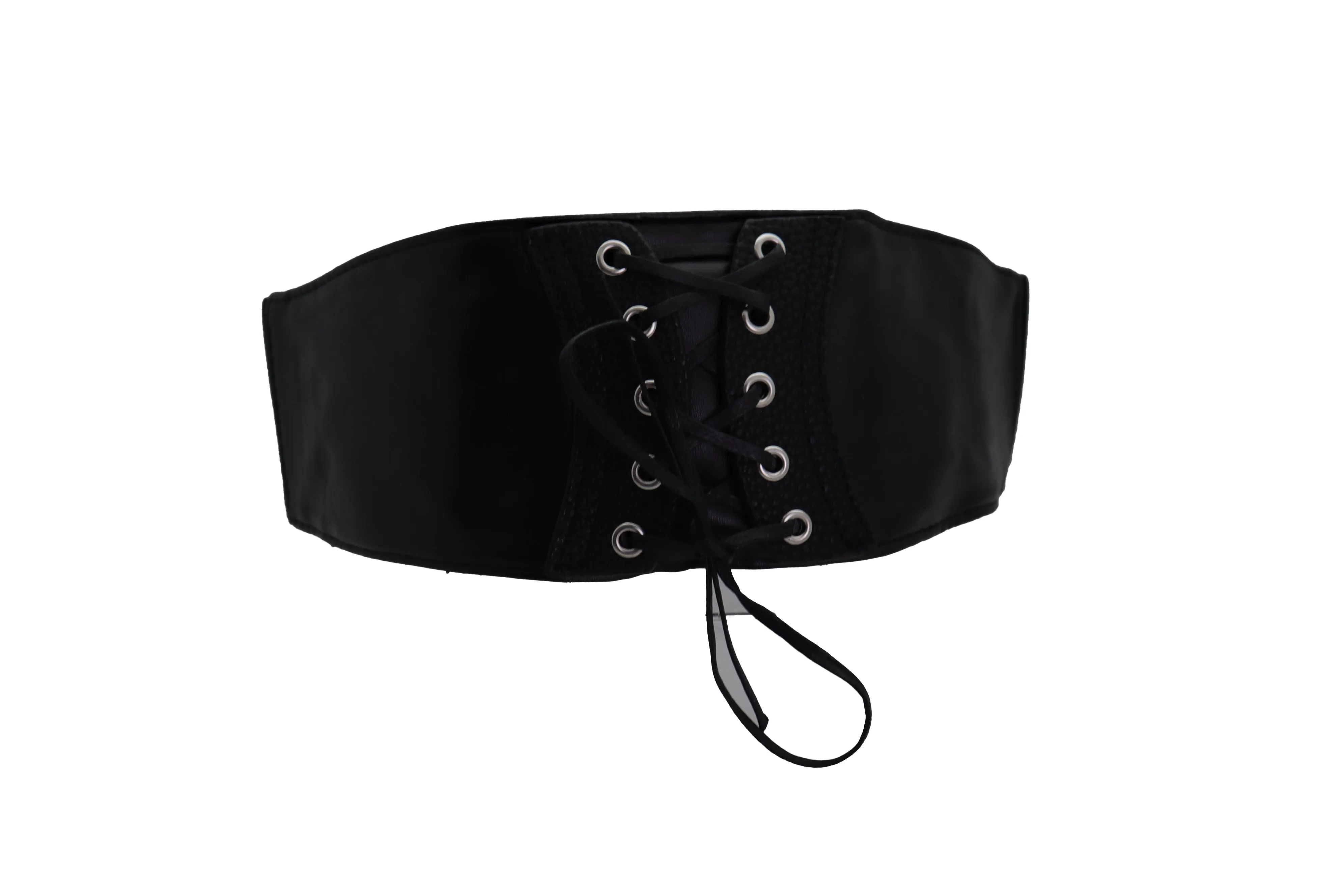 Black Faux Leather Elastic Corset Fashion Tie Belt Hip High Waist Size S M