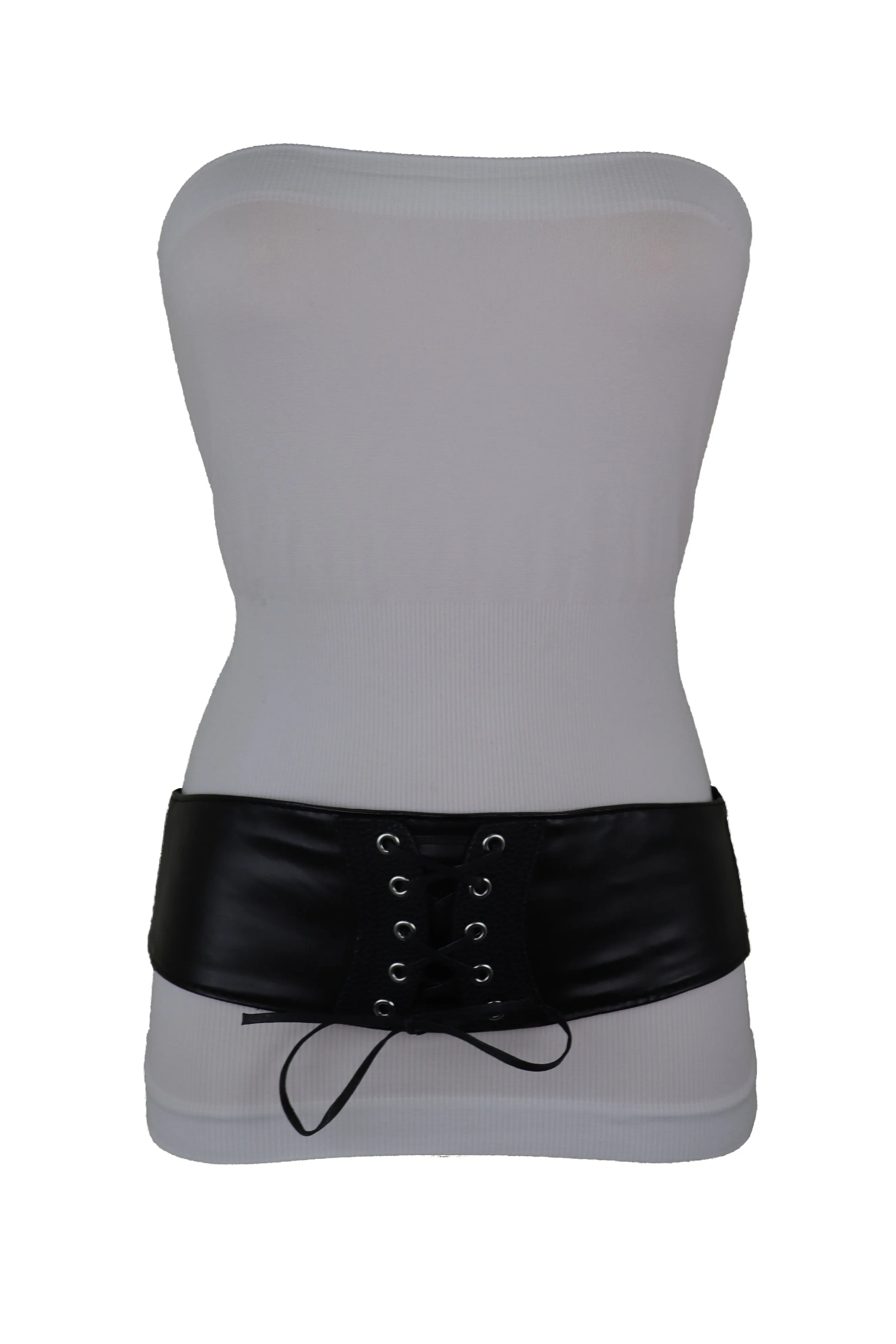 Black Faux Leather Elastic Corset Fashion Tie Belt Hip High Waist Size S M