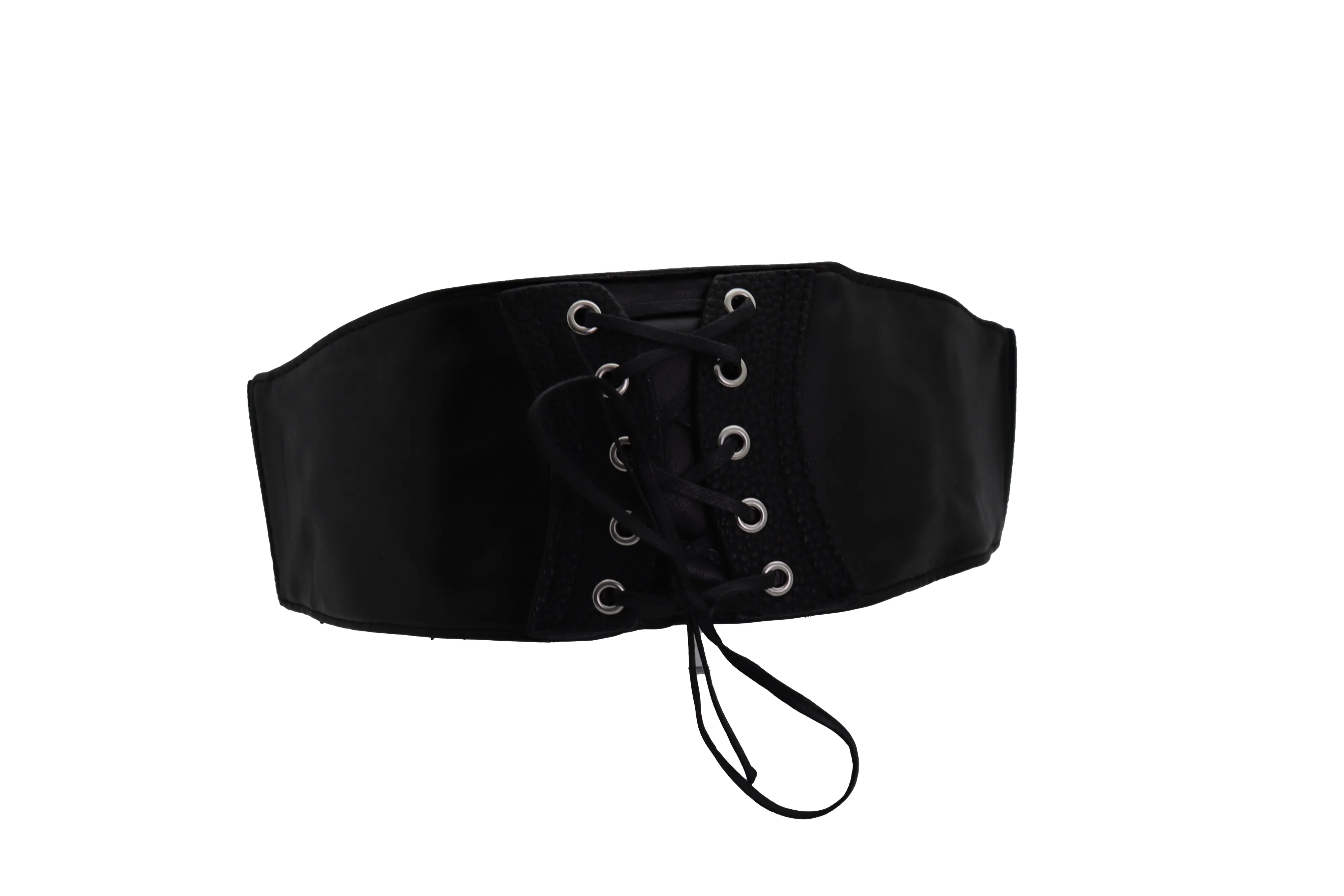 Black Faux Leather Elastic Corset Fashion Tie Belt Hip High Waist Size S M