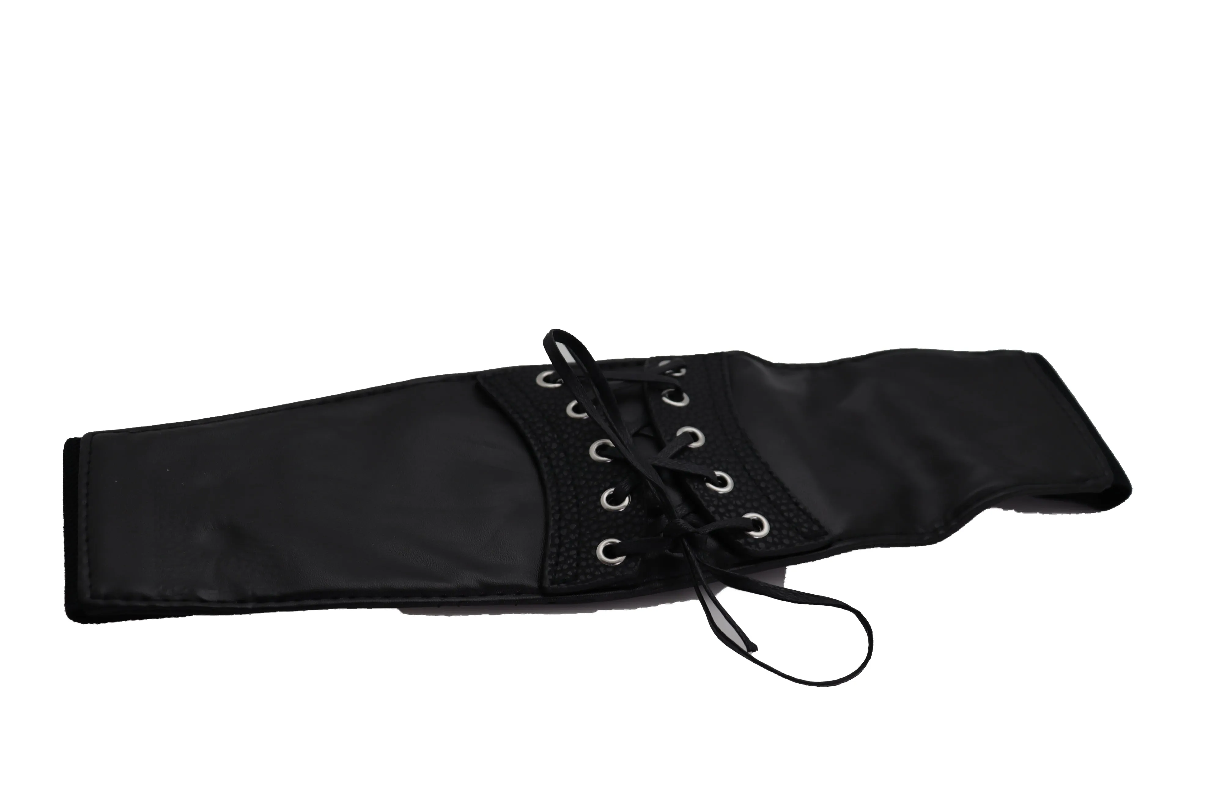 Black Faux Leather Elastic Corset Fashion Tie Belt Hip High Waist Size S M