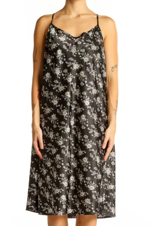 Black Floral Print Slip Dress