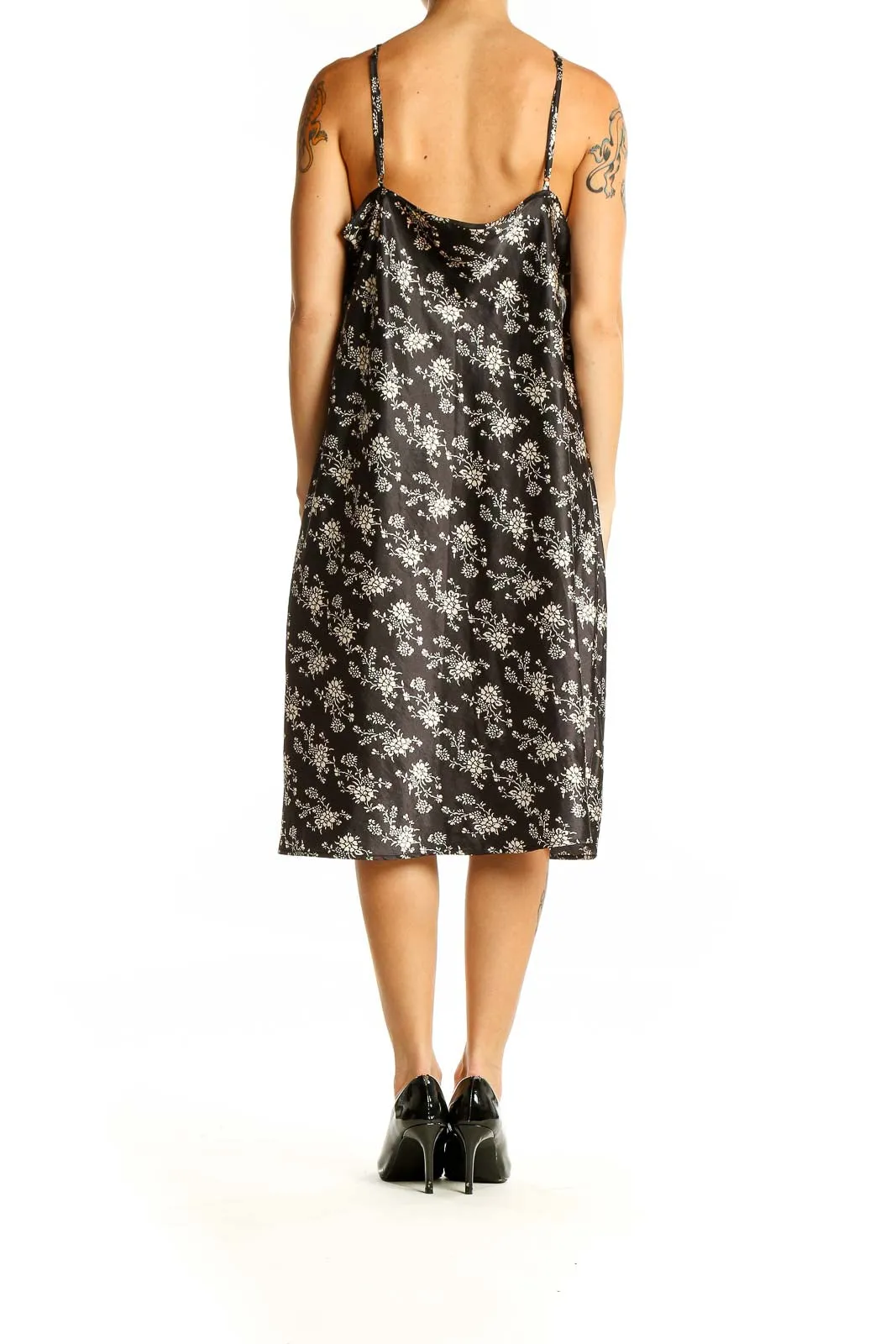 Black Floral Print Slip Dress