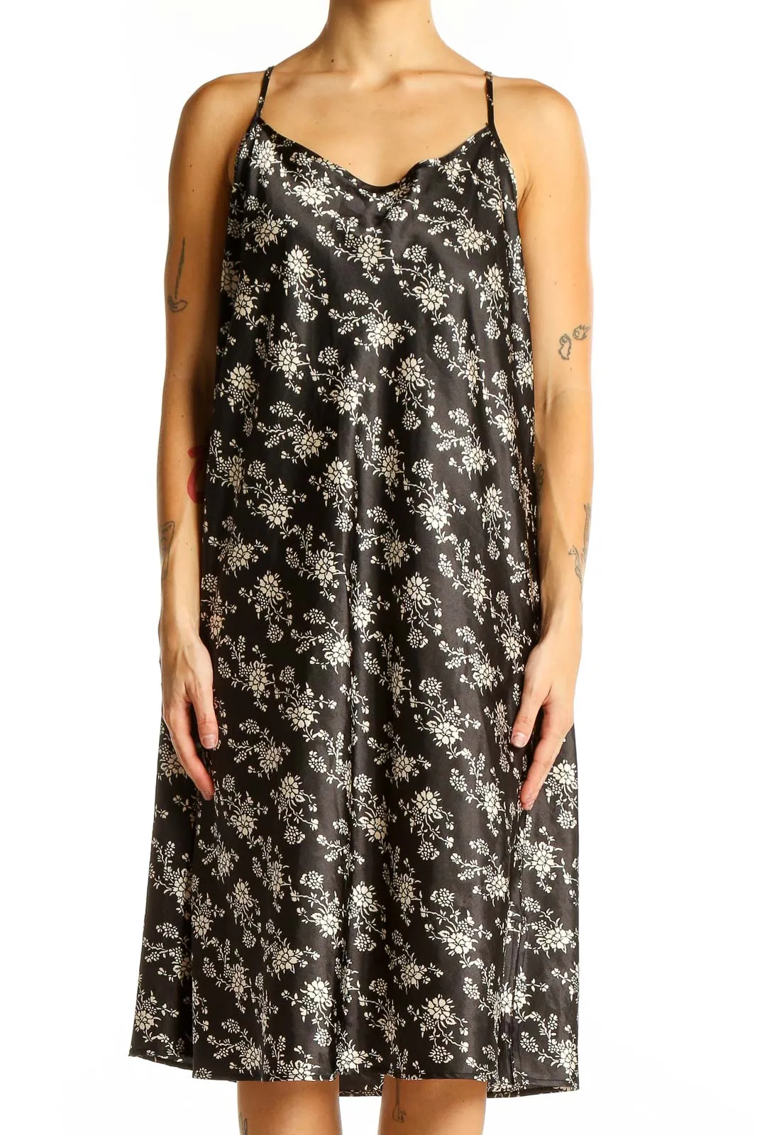 Black Floral Print Slip Dress