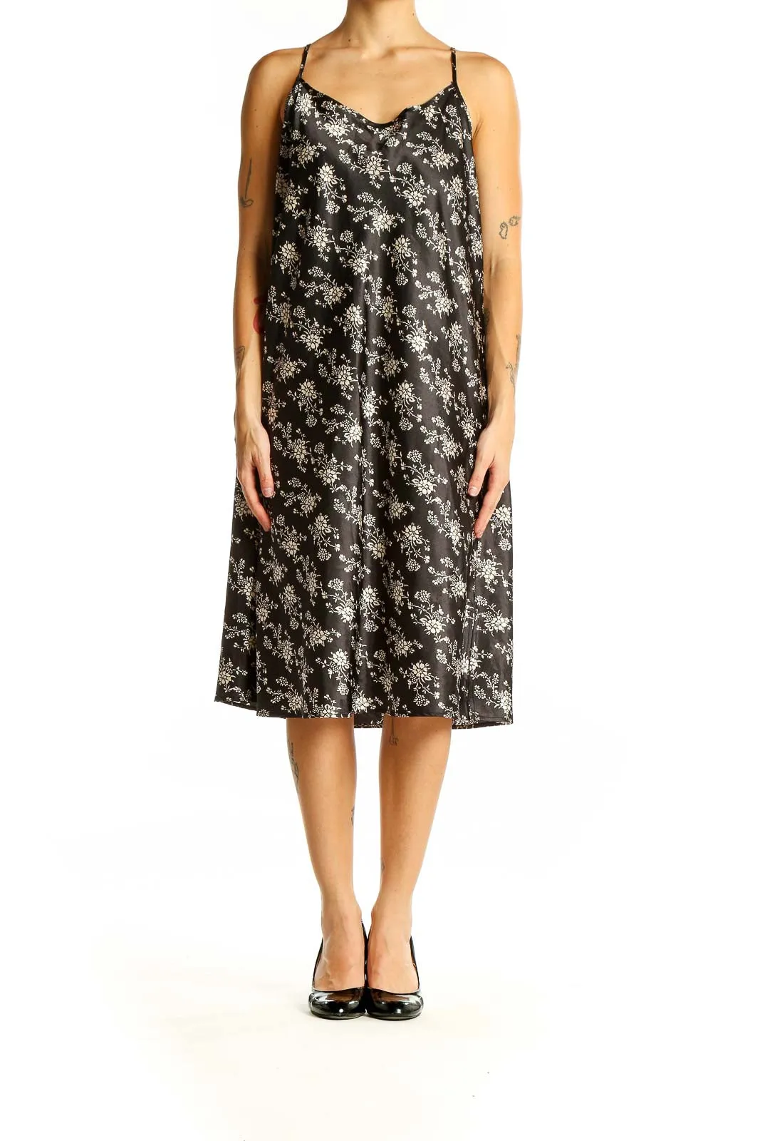 Black Floral Print Slip Dress