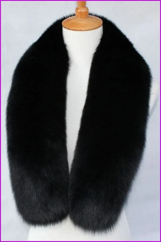 Black Fox Fur Collar Scarf