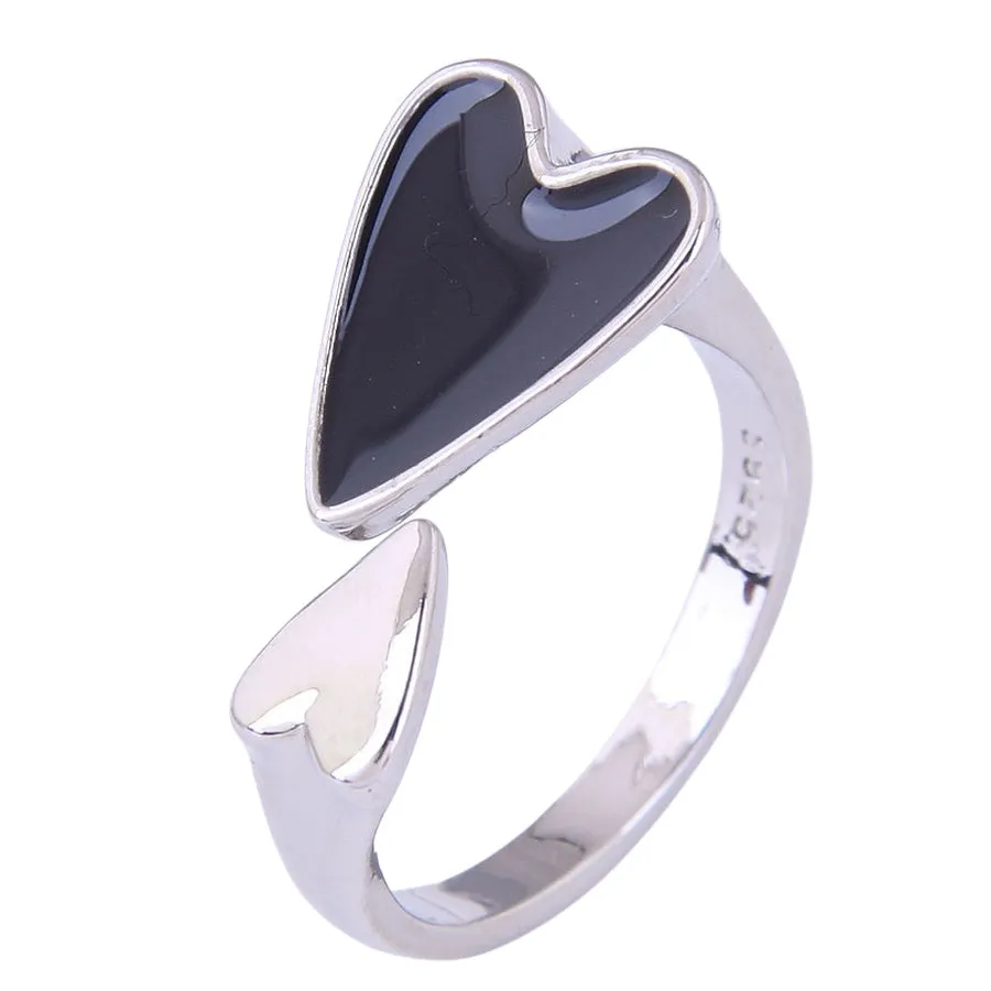 Black Heart Rocker Chic Wrap Ring