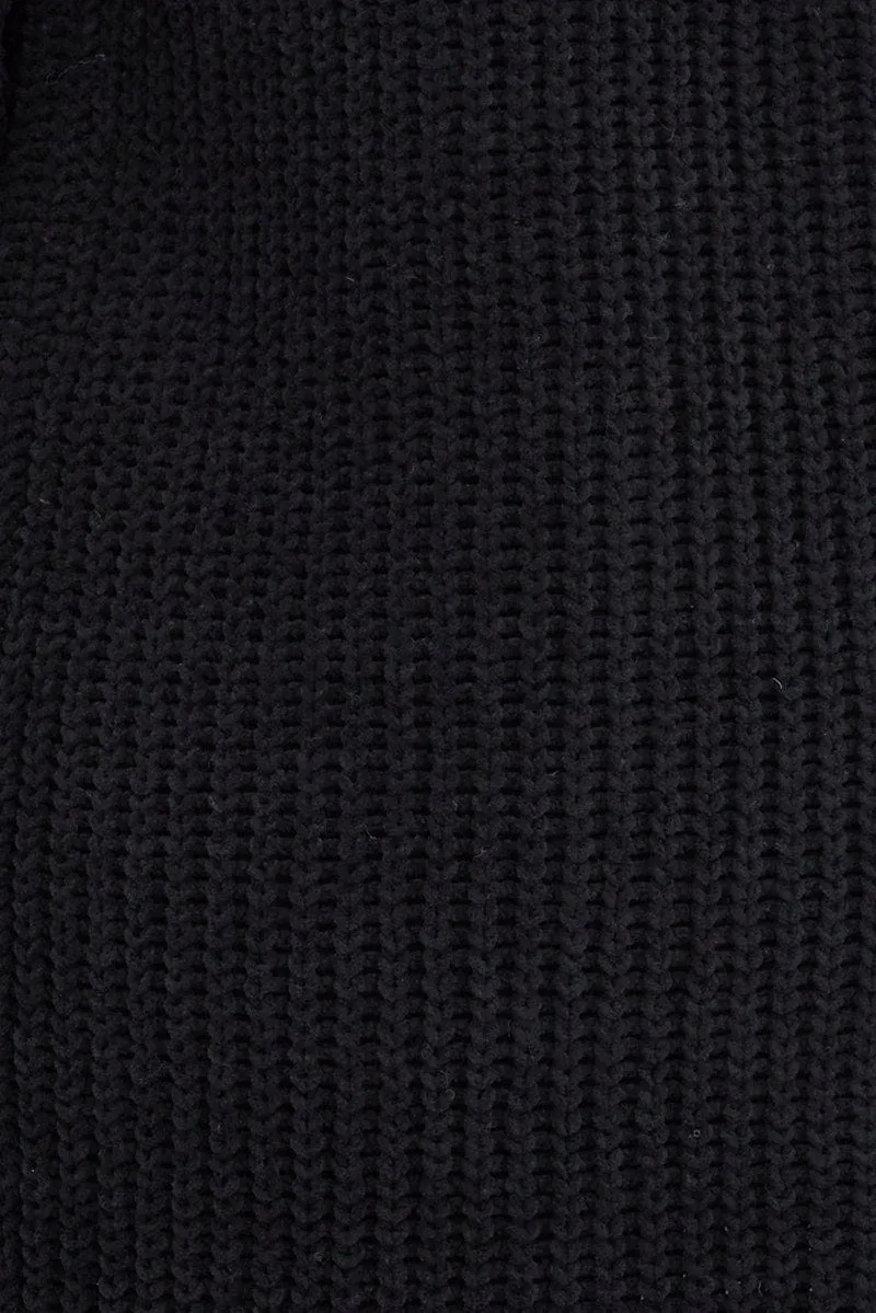 Black Knit Cardigan Hooded Chenille
