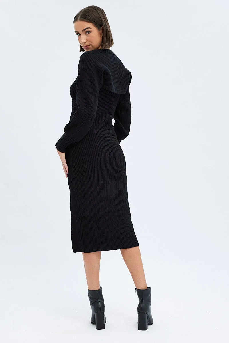 Black Knit Midi Dress And Shrug Set