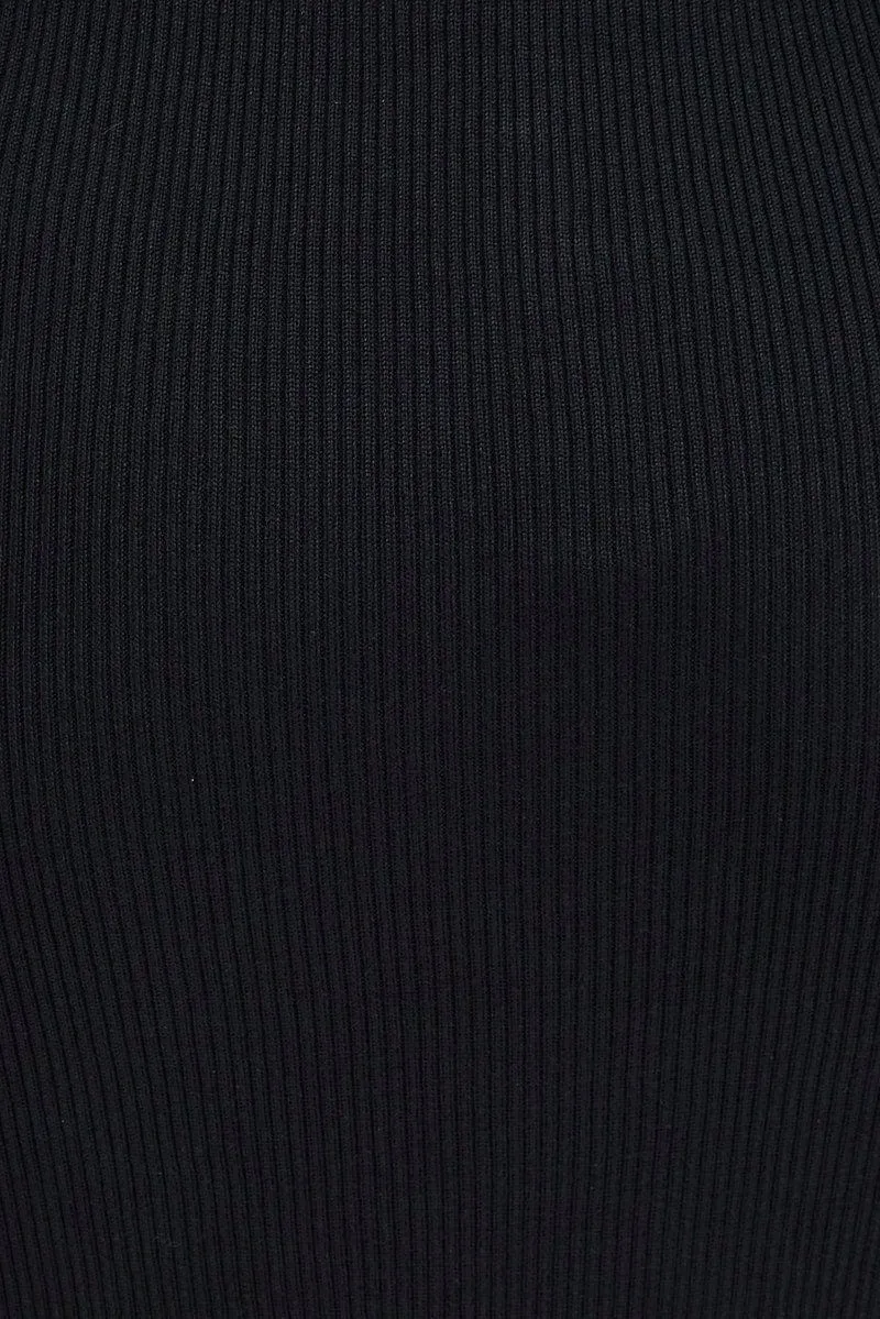 Black Knit Skirt Front Split High Rise