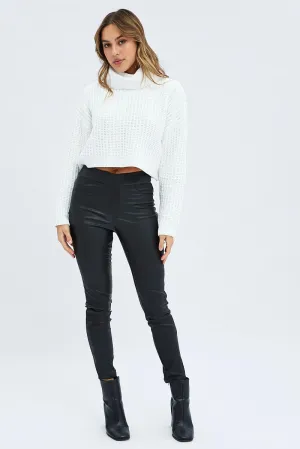Black Leggings High Rise Wet Look