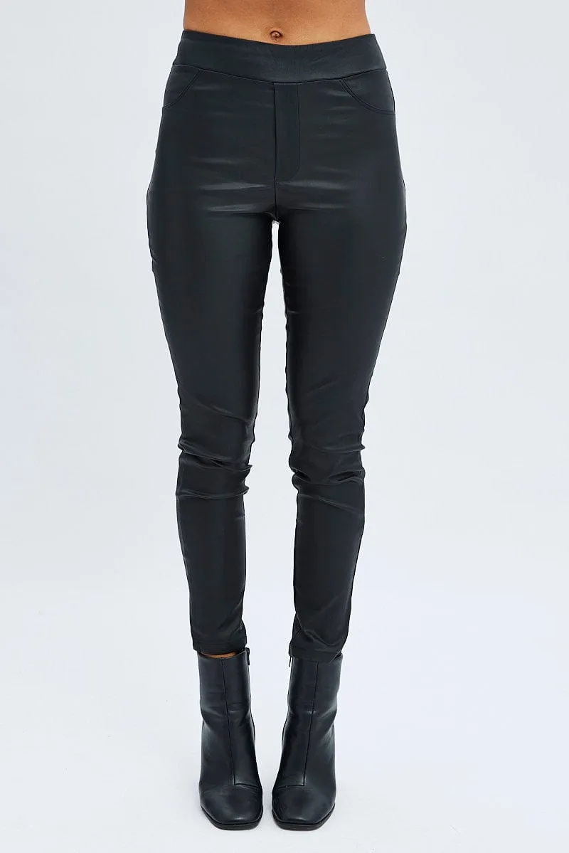Black Leggings High Rise Wet Look