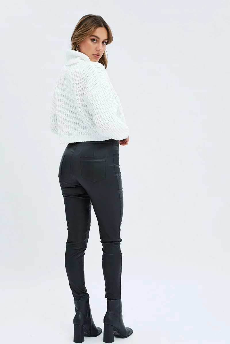 Black Leggings High Rise Wet Look