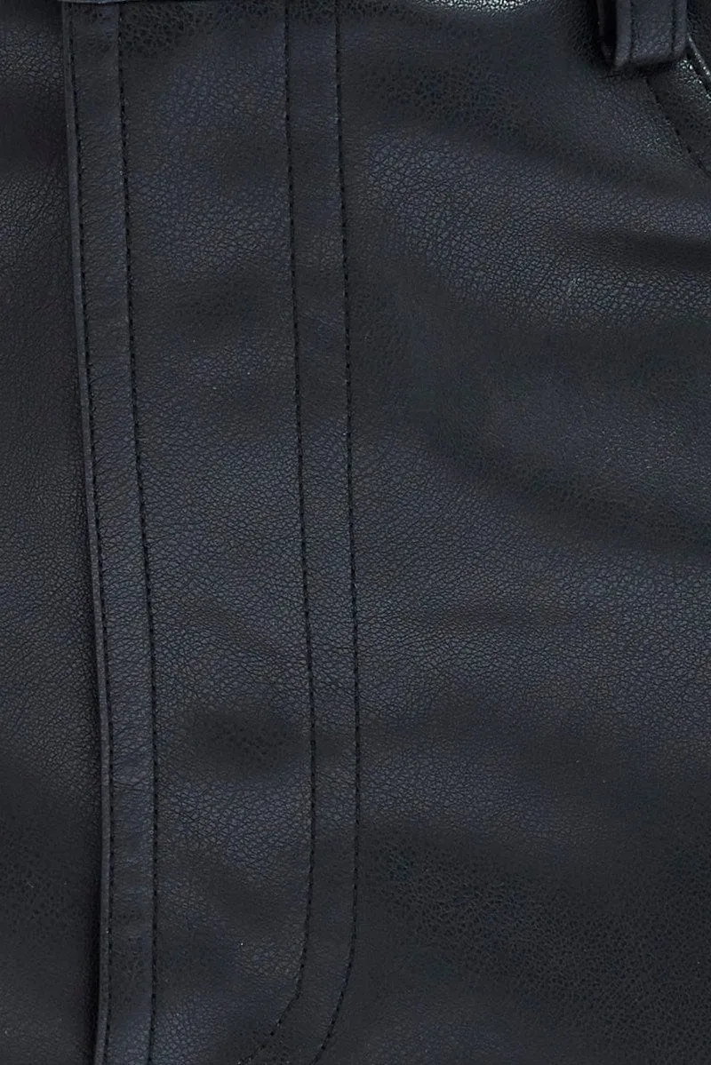 Black Maxi Skirt Slit PU