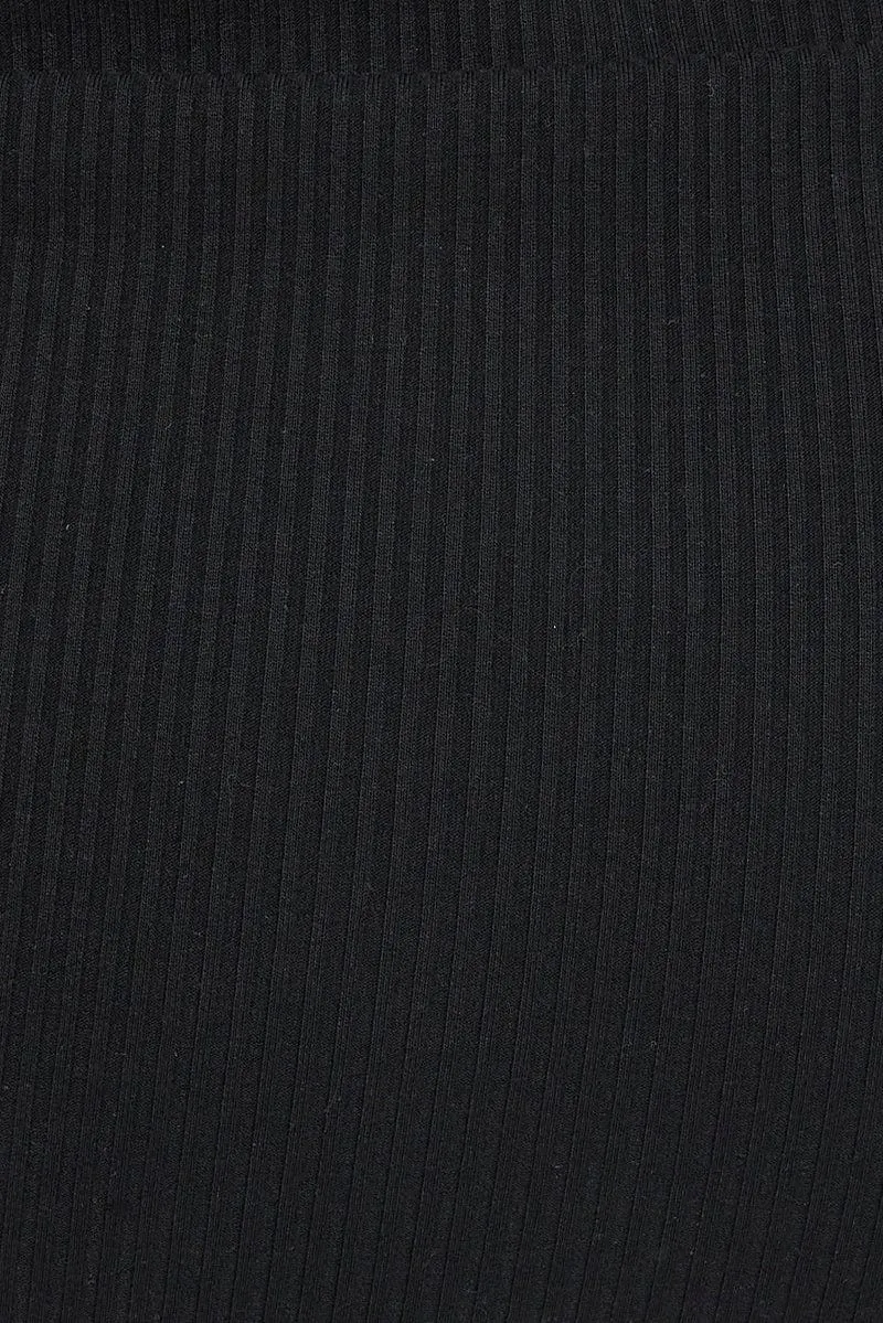 Black Midi Skirt High Rise Ribbed