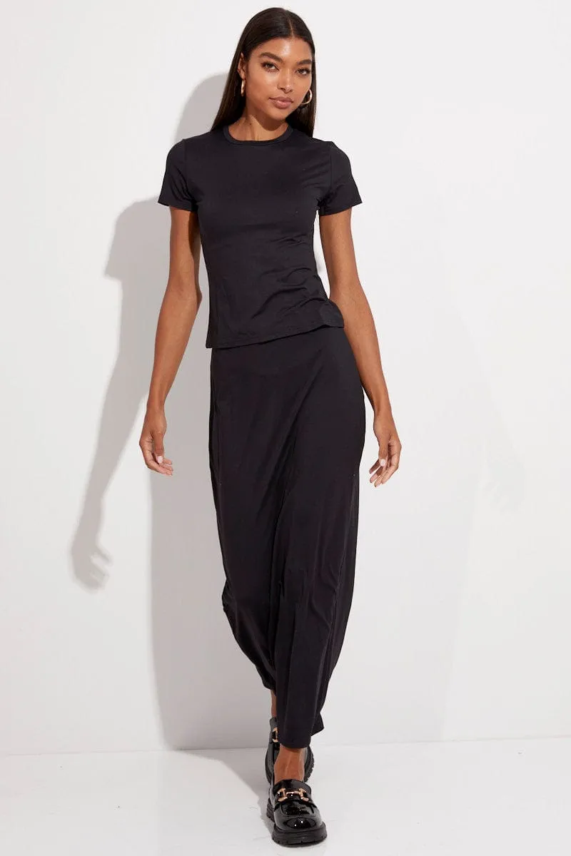 Black Supersoft Longline Top Short Sleeve
