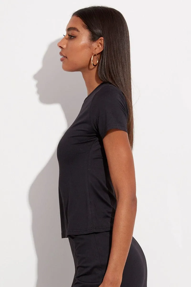 Black Supersoft Longline Top Short Sleeve