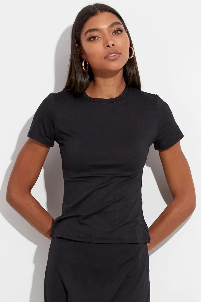 Black Supersoft Longline Top Short Sleeve