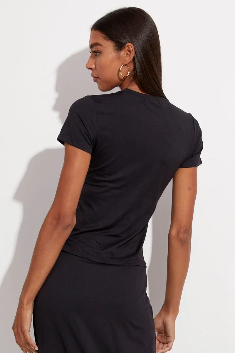 Black Supersoft Longline Top Short Sleeve