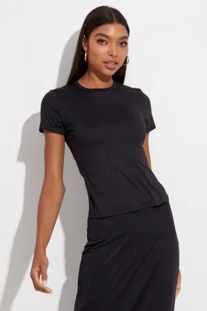 Black Supersoft Longline Top Short Sleeve